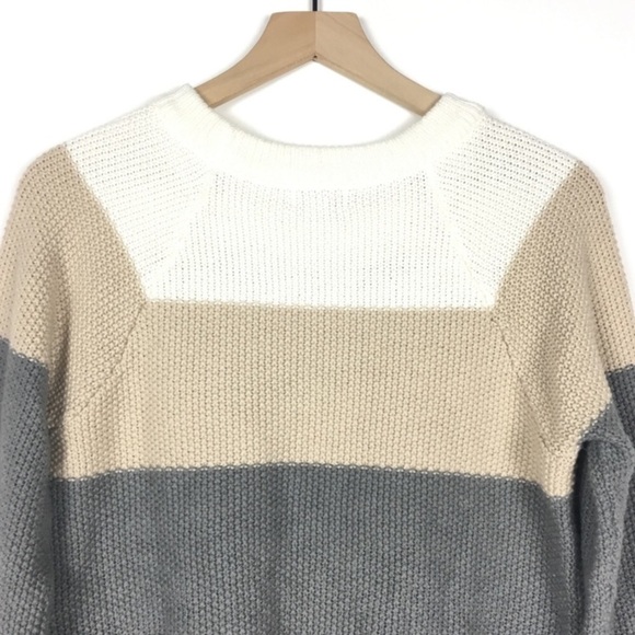 MERONA Sweater Cable Knit Colorblock Metallic Shimmer Cozy Warm Neutral Medium - Picture 4 of 8